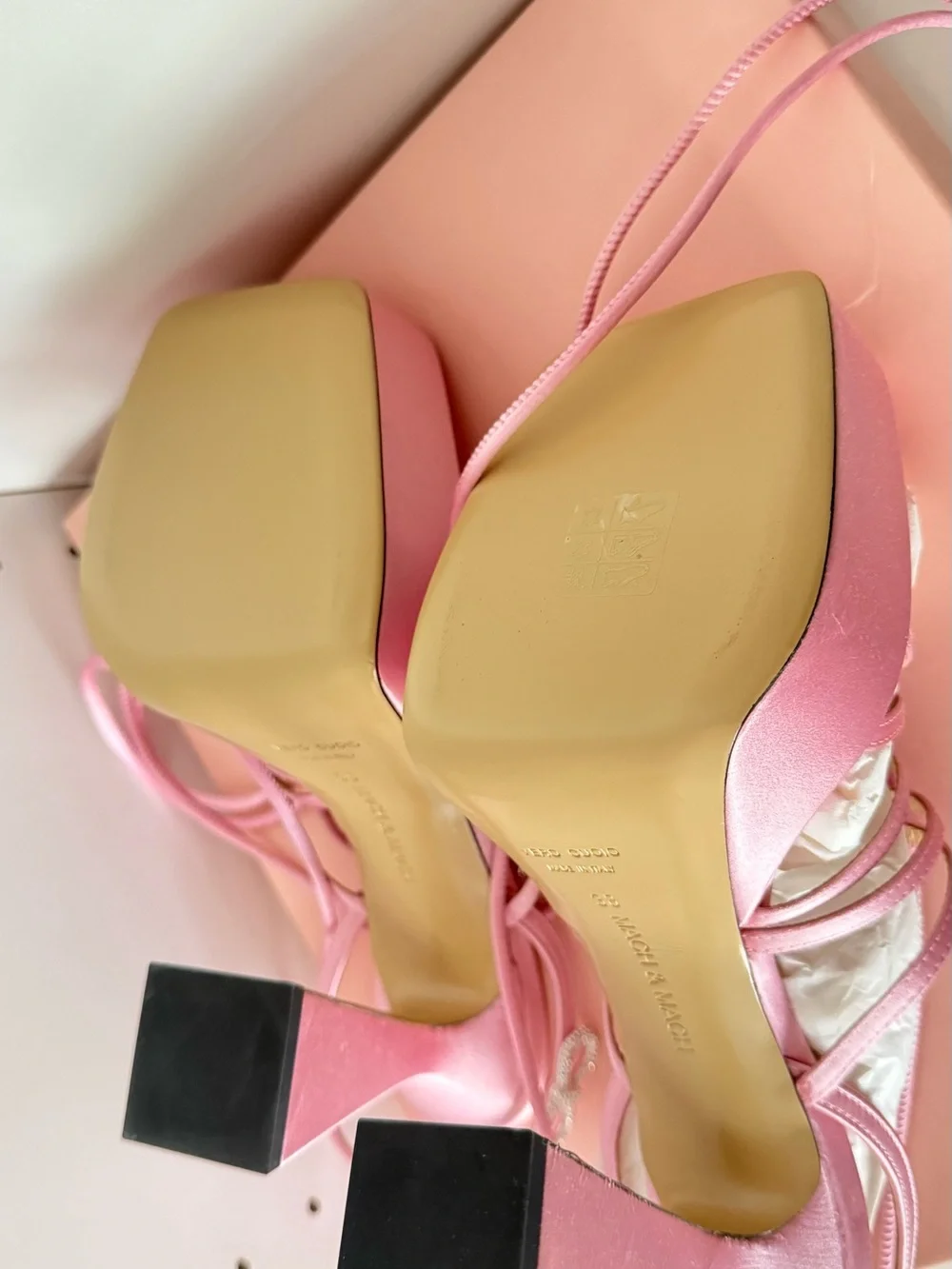 Mach & Mach Pink Satin Double Bow Crystal Embellished Platform Sandals size 38